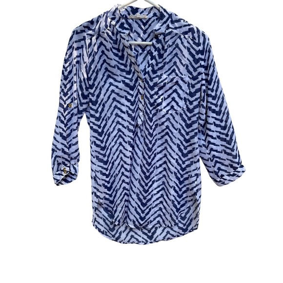 Wishful Park blue and white sheer pullover shirt size Small - Picture 1 of 10